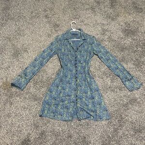 Free People Long Sleeve Blue Floral Dress